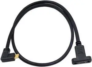 AOMOPROING 90 Degree USB C Male to Female Extension Cable 2feet/60cm, Right Angled USB 3.1 Type C Extender Charging & Sync Cable with Panel Mount Screw Hole (USB C Right M/F)