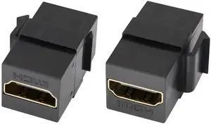 AOMOPROING HDMI Keystone Coupler, Gold Plated HDMI Keystone Jack Insert Female to Female 3D 4K Coupler Adapter for Wall Plate (Black/2 Pack)