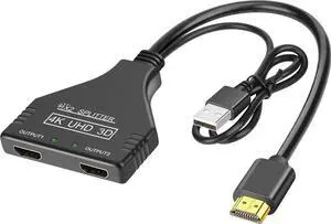 AOMOPROING 4K HDMI Splitter 1 in 2 Out Cable, USB Powered HDMI Splitter for Dual Monitors Only Duplicate/Mirror Male to 2 Female Double HDMI Adapter Support 3D 1080P
