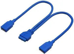 Aomoproing 20 Pin Y Splitter Cable Dual Port USB 3.0 A Female to 20 Pin Female Motherboard Header Cable for USB Ports Directly to Computer Motherboard Backward Compatible with USB 2.0/1.0 (30cm-USB F)