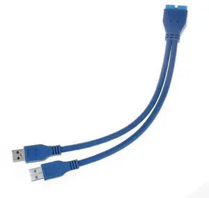 Aomoproing Dual Port USB 3.0 A Male to 20 Pin Male Motherboard Extension Cable Adapter 5Gbps
