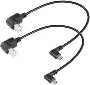 Aomoproing 2 Pack USB C Printer Cable Right Angled USB B to Type C Cord 11.8inch USB B Male to USB C Male for Printer,MIDI Controller,Scanner,Digital Piano MIDI Controller,DJ Controller (Down+Down)