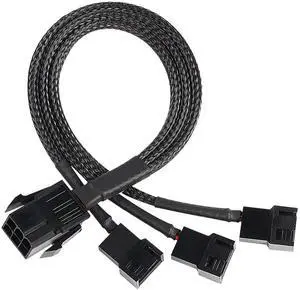 Aomoproing  6 Pin PCI-E to 6 x 3Pin 4Pin PC Case Fan Sleeved Adapter Cable, 3/4Pin to 6 Pin Male Computer Cooler Cooling Fan Splitter Y Power Cable (Black 6 PIN to 3 x 3pin/4Pin)