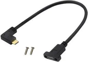 AomoproingRight&Left Angled 3.1Type C Cable Gen 2 (3A) 90 Degree USB 3.1 Type C Male to Female Panel Mount Screw Cable,Supports Charging,Data,Audio,Video Cable for Laptop,Tablet,Mobile Phone(0.3M/1ft)