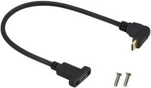 Aomoproing Up&Down Angle 3.1Type C Gen 2 Cable (3A) 90 Degree USB 3.1 Type C Male to Female Panel Mount Screw Cable, Supports Charging,Data,Audio,Video Cable for Laptop,Tablet,Mobile Phone(0.3M/1ft)