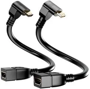 AOMOPROING 15CM High Speed 90 Degree Mini HDMI Left-Toward Male to HDMI Female Cable Adapter Connector Supports Full HD 4K 1080P 3D Player,(6.0in, Downward Angle) - 2 Pack