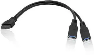 Aomoproing 2 Port USB 3.0 A to 20 Pin Header Motherboard Cable, Y Splitter Cable Dual Port USB 3.0 A to 20 Pin Female Motherboard Header Adapter 25cm - Black