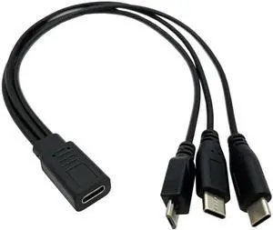 Aomoproing USB C Splitter Charge Cable,1 Feet USB Type C Female to 2 Type C +1 Micro USB Male Splitter Extension Charging Cable, 3 in 1 Fast Charging Cord(Only for Charging)