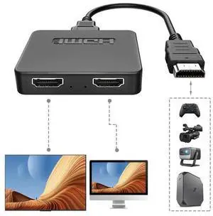 4K HDMI Splitter 1 in 2 Out, HDMI Cable Splitter for TV Only Mirror (Not Extend),HDMI Splitters 1 Male to 2 Female Adapter with EDID Dial, Support 2 TVs Sync Display, HD 3D for LED/LCD Monitor
