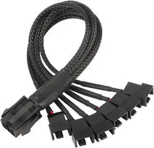 Aomoproing  6 Pin PCI-E to 6 x 3Pin 4Pin PC Case Fan Sleeved Adapter Cable, 3/4Pin to 6 Pin Male Computer Cooler Cooling Fan Splitter Y Power Cable (Black 6 PIN to 6 x 3pin/4Pin)
