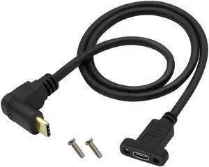 Aomoproing 90 Degree 3.1Type C Cable 4K&60hz Up&Down Angle USB 3.1 Type C Male to Female Panel Mount Cable,Supports Charging,Data,Audio,Video Cable Compatible Samsung S10 S9 S9+ S8,MacBook(0.6M/2ft)
