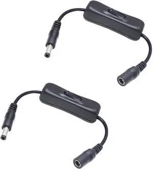 Aomoproing  DC 5.5mm x 2.1mm Male to Female LED Power Cord DC 5521 Extension Cable with On/Off Switch Button for LED Security Camera 20cm/7.87 inch 2-Pack