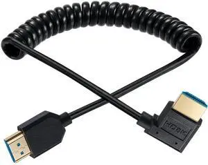 AOMOPROING 8K HDMI Cable, 4Ft Coiled HDMI 2.1 Male to Male 90 Degree Angle Spiral Extender Cord, High Speed Supports 48Gbps 8K@60 for Camera, Camcorder, HD TV, PC and More (Right Angle)