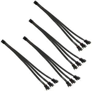 Aomoproi4pcs 4 Pin PWM Fan Splitter Cable, Black Sleeved Case Fan Braided Adapter Cable 1 to 3 Converter Y Splitter for Computer PC CPU Cooling Fan ATX Case 4-Pin/3-Pin Extension Power Cable 10 Inches