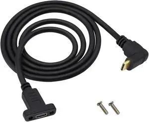 Aomoproing 90 Degree USB 3.1 Type C Panel Mount Cable Gen 2 Up&Down Angle Type C 3.1 Female Panel Mount to Male Cable,Supports Charging,Data,Audio,Video Cable for Samsung Note10,MacBook Air(1M/3ft)