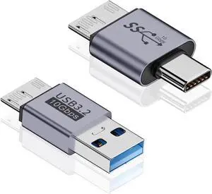 Aomoproing USB to Micro B Adapter Kit, USB C to Micro B Adapter + USB A to Micro B Adapter, 10Gbps Micro B Male to USB Male Adapter for Hard Drive Cable, USB 3.0 External Portable SSD HDD