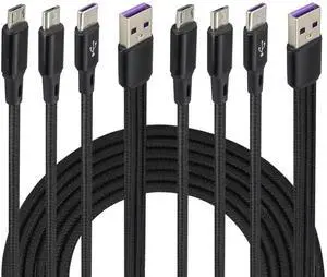 4Ft/2Pack Micro USB Splitter Cable 3-in-1 USB 2.0 A Male to 3 Micro USB Male Nylon Braided cable,Compatible with sound/Android Phones & Micro/Type C USB interface Devices(Black-1Type C+2Micro)