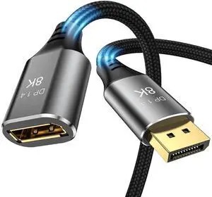 AOMOPROING 8K DisplayPort Extension Cable 6Feet, DisplayPort 1.4 Male to Female Extension Cable, Braided DP to DP Extended Cord, Supports 8K@60Hz,4K@120Hz (Grey, 6 Ft)
