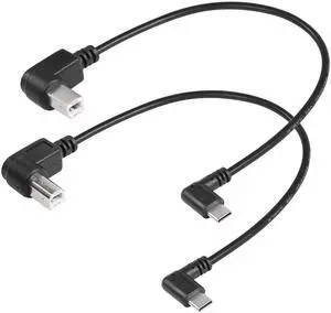 Aomoproing 2 Pack USB C Printer Cable Right Angled USB B to Type C Cord 11.8inch USB B Male to USB C Male for Printer,MIDI Controller,Scanner,Digital Piano MIDI Controller,DJ Controller (Left+Right)