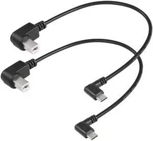 Aomoproing 2 Pack USB C Printer Cable Right Angled USB B to Type C Cord 11.8inch USB B Male to USB C Male for Printer,MIDI Controller,Scanner,Digital Piano MIDI Controller,DJ Controller (Left+Left)