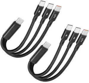 Aomoproing USB C Splitter Cable,USB C Male to 3 Type-C Male Charging Cable,3 in 1 Nylon Braided Charging Cord, 5A Fast Charging,Compatible with Mobile/Android and More (2Pack 0.2M)