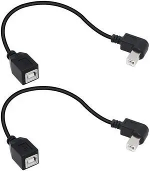 Aomoproing 2-Pack USB 2.0 Type-B Printer Cable, 25cm, Black, Female-to-Male, PVC, 28AWG, Supports Printer, Scanner, Mobile HDD (Right 2)