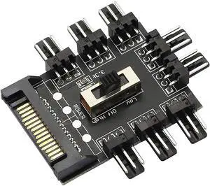 Chassis Fan Hub, SATA 1 to 8 Way12V 3 PIN Cooling Fan Splitter Controller Hub 3 Pin PWM for PC Desktop Computer Motherboard(12V 3-Pin)
