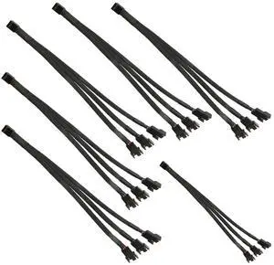 Aomoproi6pcs 4 Pin PWM Fan Splitter Cable, Black Sleeved Case Fan Braided Adapter Cable 1 to 3 Converter Y Splitter for Computer PC CPU Cooling Fan ATX Case 4-Pin/3-Pin Extension Power Cable 10 Inches