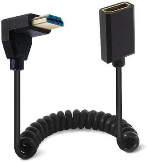 AOMOPROING 4ft HDMI 8K@60Hz Extension Coiled Cable, 90 Degree Down Angle HDMI 2.1 Version Male to Female Extender Adapter Shield Spiral Spring Cord, Dynamic HDR, 48Gbps High Speed