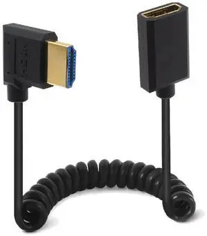AOMOPROING 4ft HDMI Extension 8K@60Hz Coiled Cable, 90 Degree Left Angle HDMI 2.1 Version Male to Female Extender Adapter Shield Spiral Spring Cord, Dynamic HDR, 48Gbps High Speed