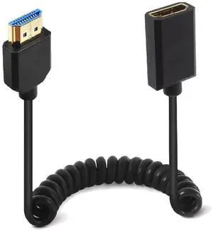 AOMOPROING 4ft HDMI 8K@60Hz Extension Coiled Cable, Straight HDMI 2.1 Version Male to Female Extender Adapter Shield Spiral Spring Cord, Dynamic HDR, 48Gbps High Speed
