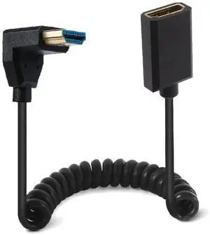 AOMOPROING 4ft HDMI 8K@60Hz Extension Coiled Cable, 90 Degree Up Angle HDMI 2.1 Version Male to Female Extender Adapter Shield Spiral Spring Cord, Dynamic HDR, 48Gbps High Speed