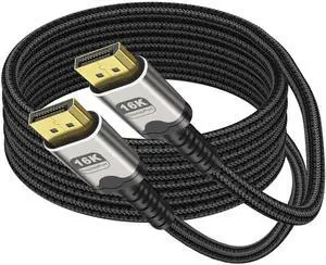 16K Displayport Cable Braided High Speed Display Port Male to DP Male 2.1 Cable 16K@60Hz 8K@120Hz 4K@240Hz 165Hz 144Hz Support 80Gbps HDR HDCP DSC for HDTV PC Gaming Monitor - 2M/6.6Ft