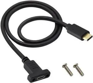 Aomoproing Panel Mount Type C USB Extension Cable 4K&60hz 10Gbps USB 3.1Type C Male to Female Screw Panel Mount Cable,Supports Fast Charging,4K HD Vedio,Audio Transfer,Data Sync Extend Cord(0.6M/2ft)