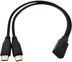 Aomoproing USB C Splitter Charge Cable,1 Feet USB Type C 1 Female to 2 Dual Male Y Splitter Extension Charging Cable(Only for Charging,Can't Transmit Data)
