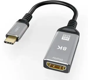 AOMOPROING USB C USB3.1 to HDMI 8K 2.1 Cable 25cm Male to Female 8K@30Hz 4K@120Hz UHD HDR High Speed 48Gbps Thunderbolt 3 Compatible for HDTVs Projectors and Monitors