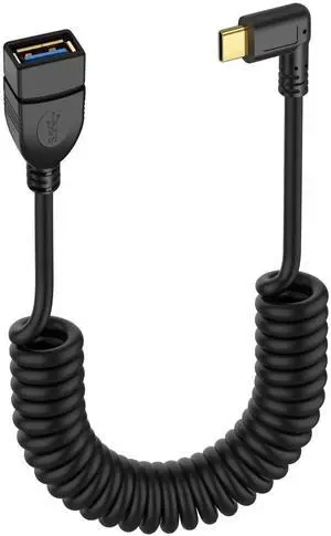 Aomoproing USB Type C Coiled Cable 5Gbps Retractable 90 Degree USB3.0 Female to USB C Male Charging Cable and Data Transfer for Phone, Tablet, Other USB C Devices (F/R)