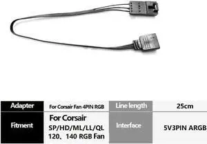Aomoproing  For Motherboard RGB (Aura/Mystic Light) to Fan 4Pin Adapter Cable 25cm