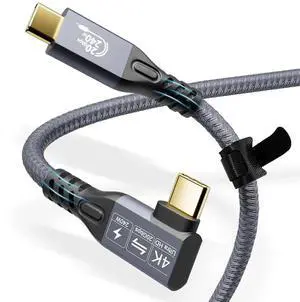 Aomoproing USB C 3.2 Gen-2 4K 240W Thunderbolt 3 Extension Charging Data Cable 1M 3.3FT 90 Degree Elbow 20Gbps Data Transfer 48V 5A 4K@60Hz Video Cable Compatible with MacBook M1/M2/M3
