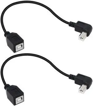 Aomoproing USB 2.0 Type-B Printer Cable, (2-Pack) USB 2.0 B Female to Left Angle B Male Printer Short Extension Cable,for Printer, Scanner, Mobile HDD and More (Left 2)