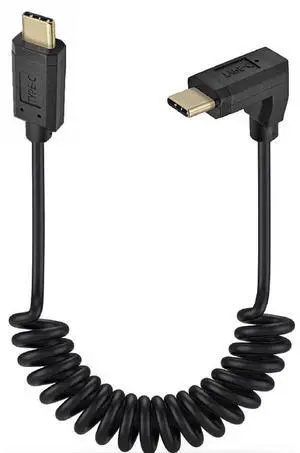 Aomoproing 6 Feet 3A & 10Gbps USB 3.1 Type C Coiled Cable, Straight Male to UP & Down Angle Male USB C Sync Charging & Data Transferring High Speed Spring Spiral Cord, 4K@60hz AV Monitor Cable