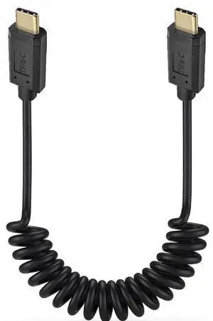Aomoproing 6 Feet 3A & 10Gbps USB 3.1 Type C Coiled Cable, Straight Male to Straight Male USB C Sync Charging & Data Transferring High Speed Spring Spiral Cord, 4K@60hz AV Monitor Cable