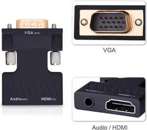AOMOPROING HDMI to VGA Converter with Audio, Tendak Gold-Plated 1080P HDMI Female to VGA Male Video Adapter with 3.5mm Stereo Audio for Laptop PC PS3 Xbox STB Blu-ray TV Stick