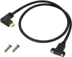 Aomoproing 90 Degree 3.1Type C Cable10Gbps Right & Left Angle USB 3.1 Type C Male to Female Panel Mount Cable,Supports Charging,Data,Audio,Video Cable Compatible Samsung S10 S9 S8,MacBook(0.6M/2ft)