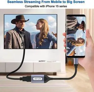 USB C to HDMI Adapter 4K@60Hz, Thunderbolt Adapter, Type C HDMI Converter, USB-C Cable Converter, Compatible with Laptop MacBook Pro/Air, iPhone 15, Dell, HP, Pixelbook, Thinkpad, Surface, Etc(2 Pack)