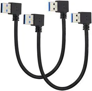 Aomoproing 2 Pack Left & Right Angle USB 3.0 A Cable 90 Degree USB 3.0 Type A Male Transferring Data and Charging Extension Cable for Hard Drive,Printers,Modems,Mouse,Laptop Cooler(0.3M/1ft-Black)