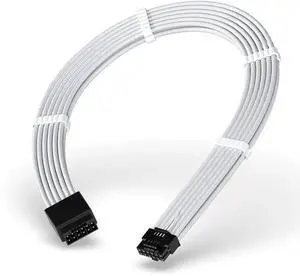 Aomoproing   GPU Power Sleeved Cable Extension, 16pin(12+4) 12VHPWR PCIe 5.0 Connector Male to Female for RTX 3090Ti 4070Ti 4080 4090, with Cable Combs-16AWG/White