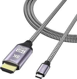 AOMOPROING USB-C USB3.1 to HDMI 2.1 8K Cable 7680x4320 8K@30Hz 4K@120Hz UHD HDR High Speed 48Gbps Thunderbolt 3 Compatible for HDTVs Projectors and Monitors 1.8m