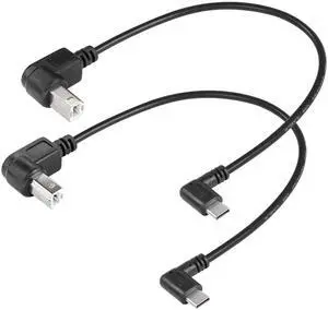 Aomoproing 2 Pack 11.8 inch USB B to Type C Male Printer Cable, Right Angled, for Printer, MIDI Controller, Scanner, Digital Piano, DJ Controller Cable (UP+Down)