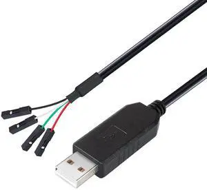 Aomoproing USB to TTL Serial 3.3V Adapter Cable TX RX Signal 4 Pin 0.1 inch Pitch Female Socket PL2303 Prolific Chip Windows 10 8 7 XP Vista (6ft, Black)